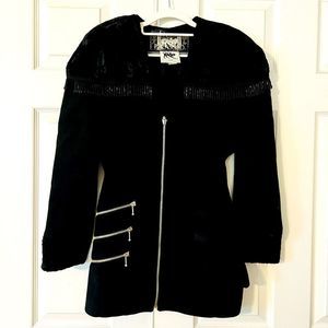 Parasuco Black White Fringe Tassel Lined Western Jacket Coat Large Western Wool